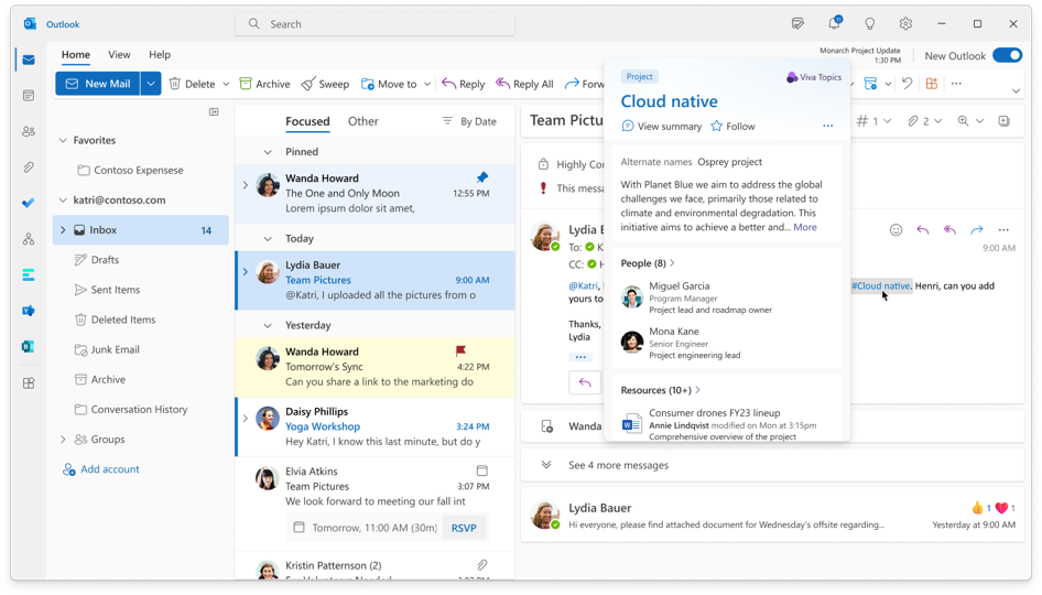 Screenshot: Integration Viva Topics in Microsoft Outlook