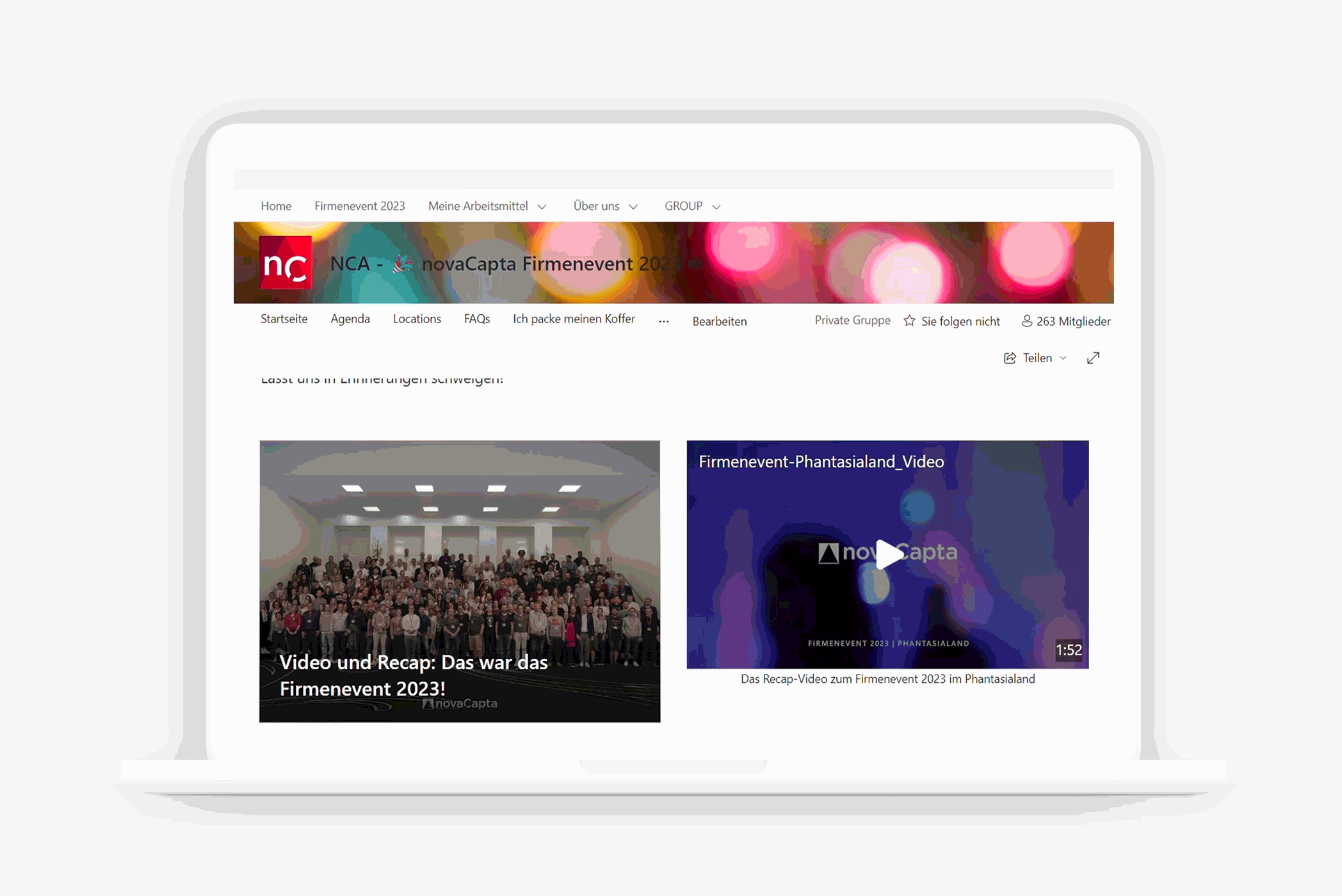 SharePoint für die interne Kommunikation Mock-Up novaCapta SharePoint Site zum Firmenevent