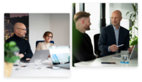 Mitarbeitende im persönlichen Austausch bei einem Meeting im Büro