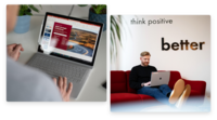 Mitarbeitender arbeitet mobil mit Laptop am Schreibtisch und auf einer Couch im Büro