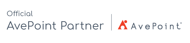 Logo zur Auszeichnung als Official Avepoint Partner und  AvePoint Logo mit Signet und Schriftzug rechts daneben