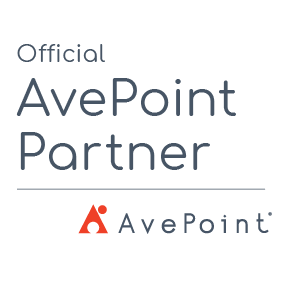 Logo zur Auszeichnung als Official Avepoint Partner und dem AvePoint Logo mit Signet und Schriftzug darunter