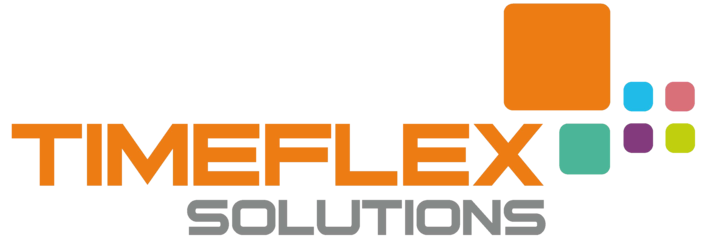 Logo TimeFleX Solutions mit Signet und Name als Schriftzug in bunten Farben