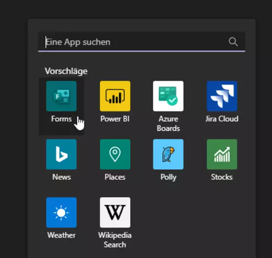 Screenshot eine App in Microsoft Teams auswählen